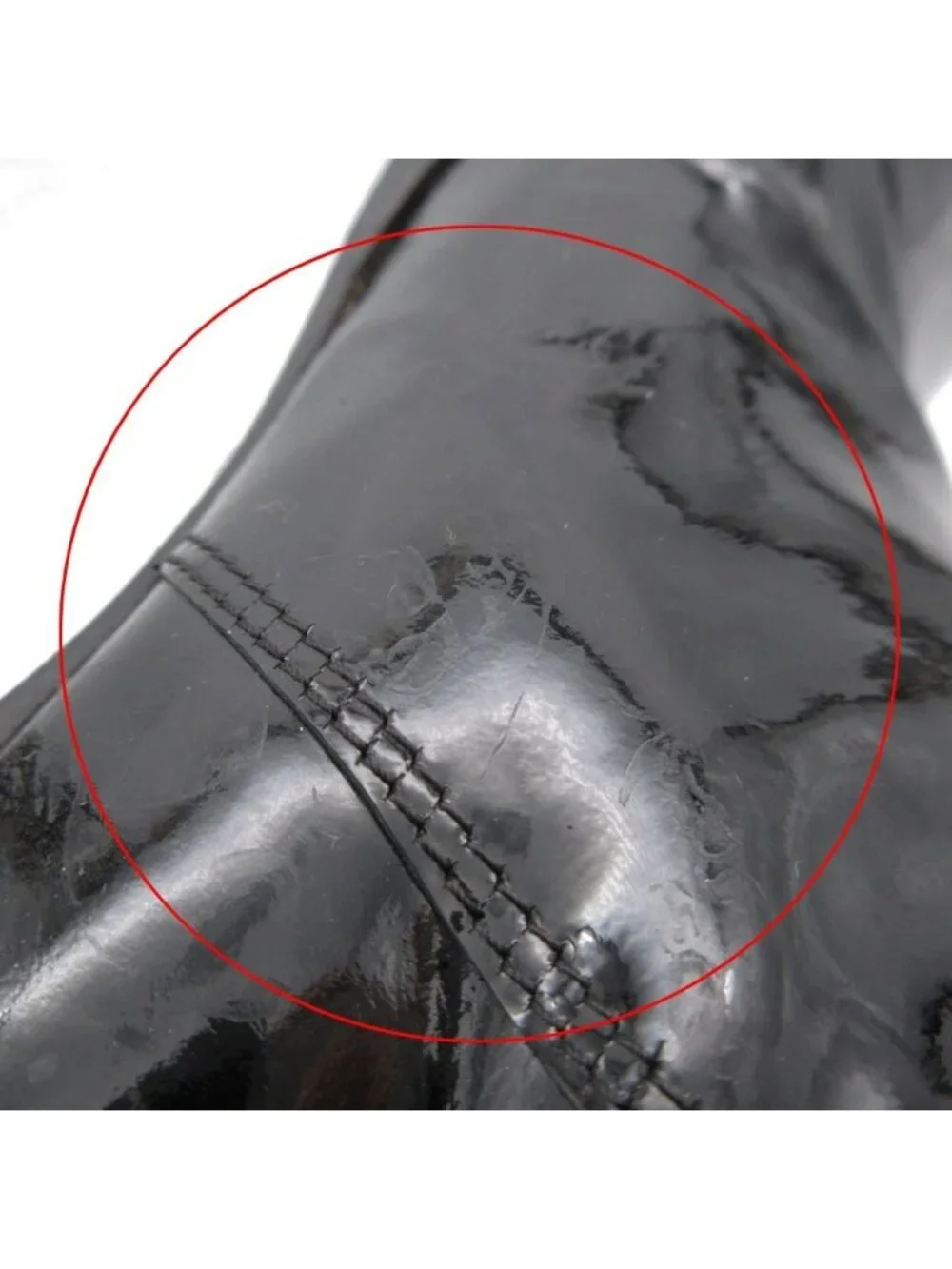 Chanel Boots Long Enamel Patent Leather CC Logo Shoes Black